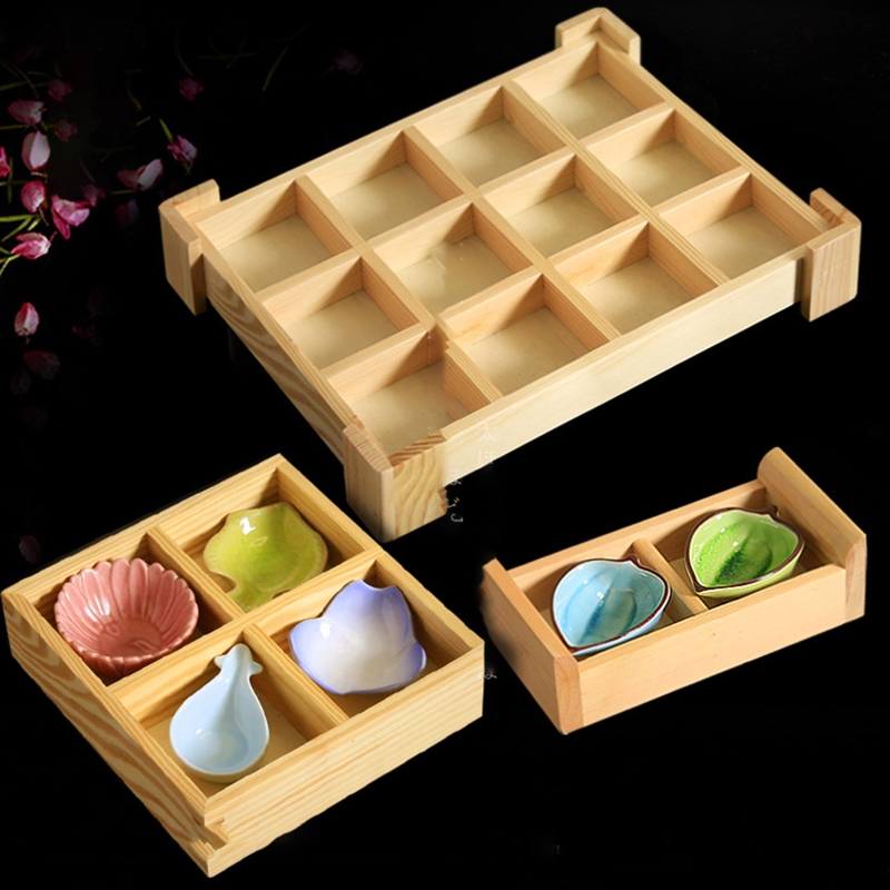 Multi Grid Snack Box Serving Tray Japanese Style Wooden Sushi Plate Candy Dessert Cuisine Storage Container Kitchen Tableware