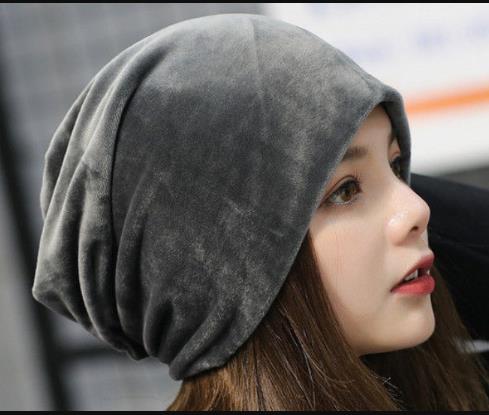 Kvinder dame fløjlskasketter efterår vinter varm solid blød slouch beanie ski hip hop hat kasket oversized: Grå