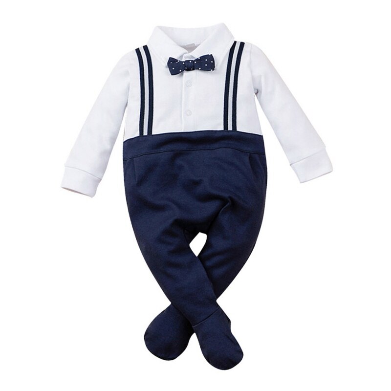Winter Spring Infant Baby Bodysuit Boys Long Sleeve Patchwork Jumpsuit Kids Gentleman Style Footies Outfits: A / S