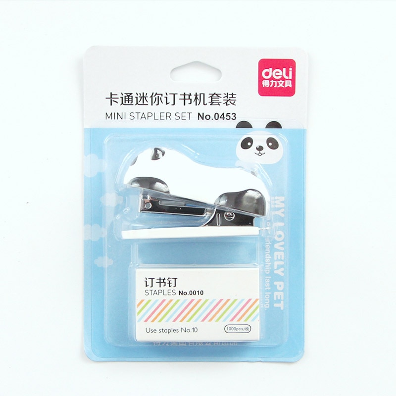 Mini Nietmachine Set Met 1000 Stuks No.10 Nietje Cartoon Panda Binding Stationery Office Accessoires Schoolbenodigdheden Grapadora A6784