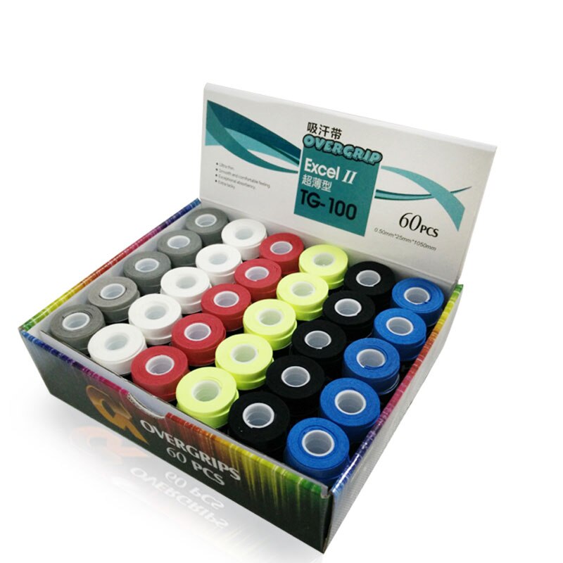 Alpha 60pcs/lot 0.5mm Tennis Overgrip Sweatband Sweat Tacky Badminton Grip Basic Grip Thin Stick TG-100: MIX-COLOR