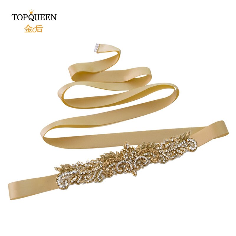 Topqueen  s375- g gull rhinestone midjebelte kvinner beaded bryllup belter india blonder brude sash belte gull belte for formell kjole: Champange