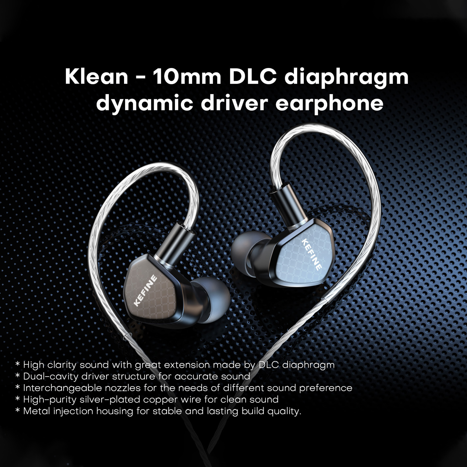 Kefine Klean 10mm membrana DLC dynamiczny sterownik IEMs słuchawki douszne Hi-Fi z dyszami i wygodnym 2-pinowym posrebrzanym kablem: Default Title