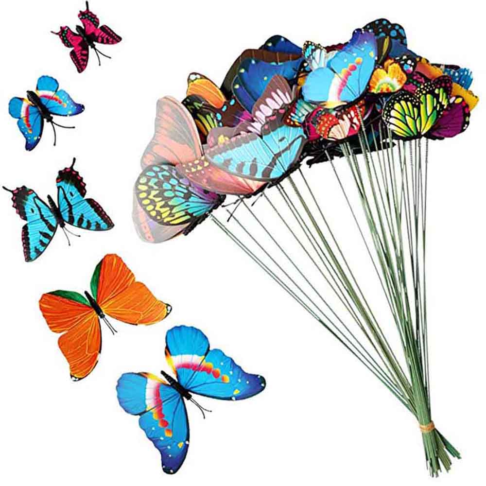25pcs Butterfly Sticks Stakes 7cm Butterflies on Stick for Yard Planter Flower Pot Garden Decorations (Random Color)