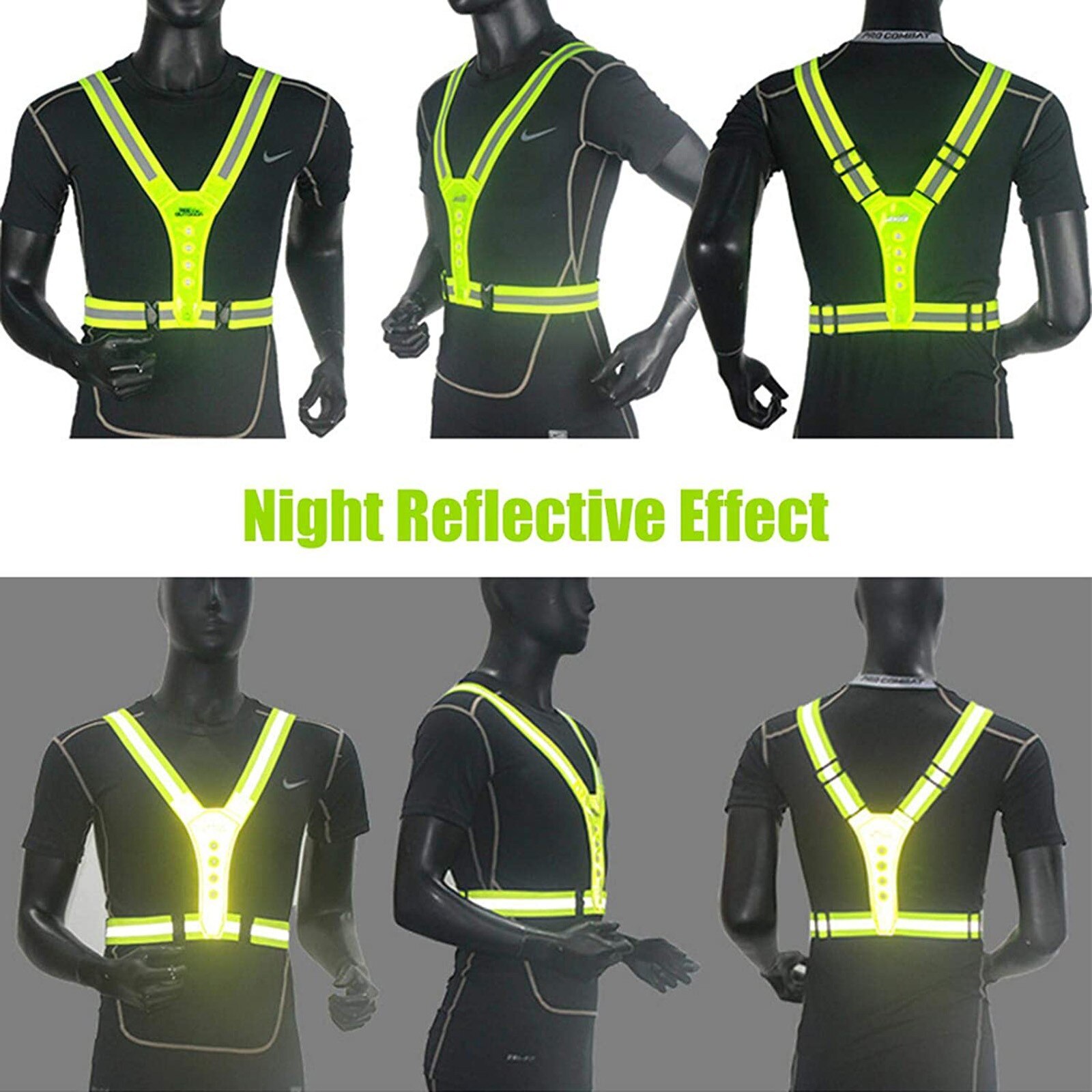 Hoge Zichtbaarheid Neon Vest Reflecterende Riem Veiligheid Vesten Fit Running Fietsen Sport Outdoor Unisex Multi-Gebruik Flash Fiets Vest