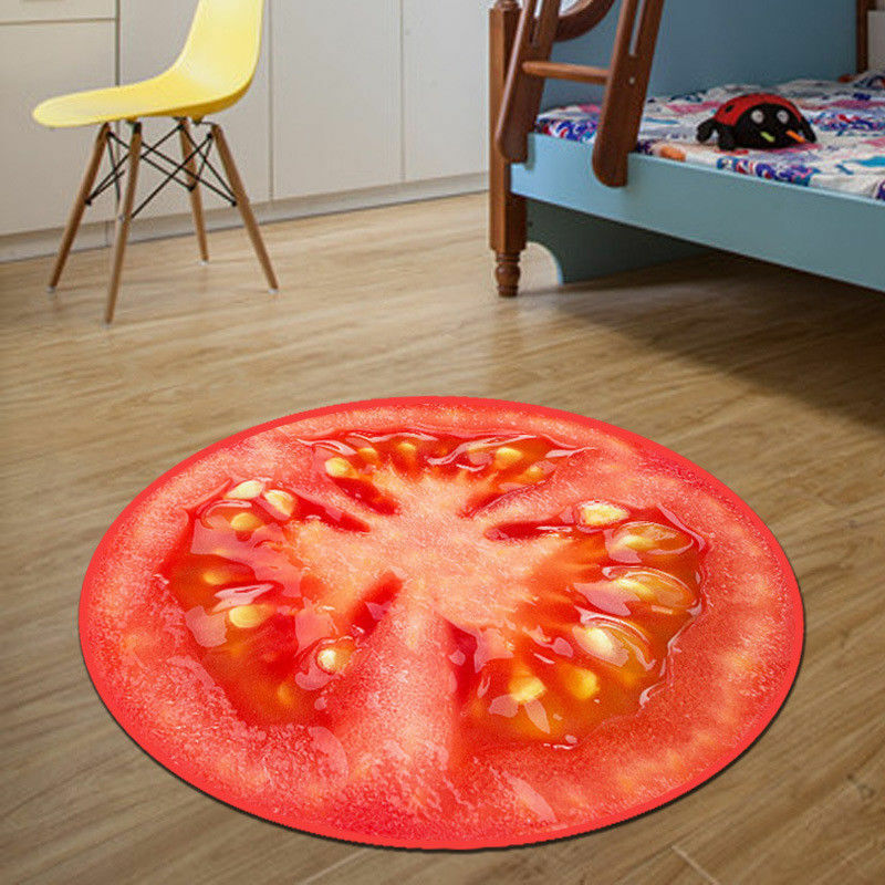 Teppe barnetepper varmt abstrakte tepper 3d trykk barn sommerfrukt sitron vannmelon kiwi tomat gulvtepper 4 farger: 80cm / Tomat