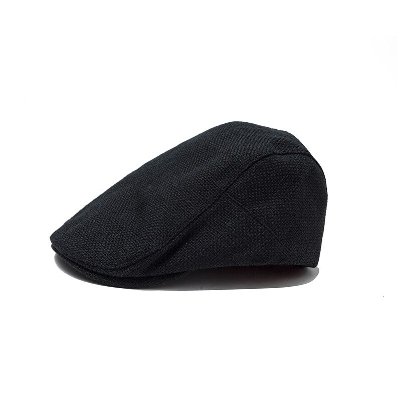 Showersmile Zomer Heren Baret Linnen Platte Pet Verstelbare Krantenjongenspet Ademend Vintage Effen Oranje Ivy Eendenbek Hoed: Black