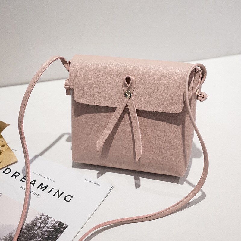 Kvinnor casual solid kedja väskor dam pu läder handväskor kvinnlig bärbar axel crossbody handväska: Rosa