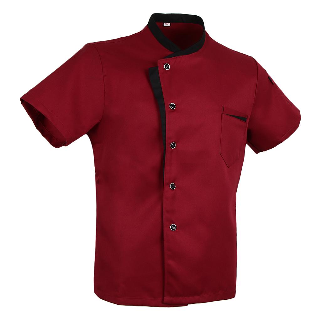 Chef Jacket Coat Short Sleeves Shirt Food Service Kitchen Uniform for Men Women - Black XL, as described: Red XL
