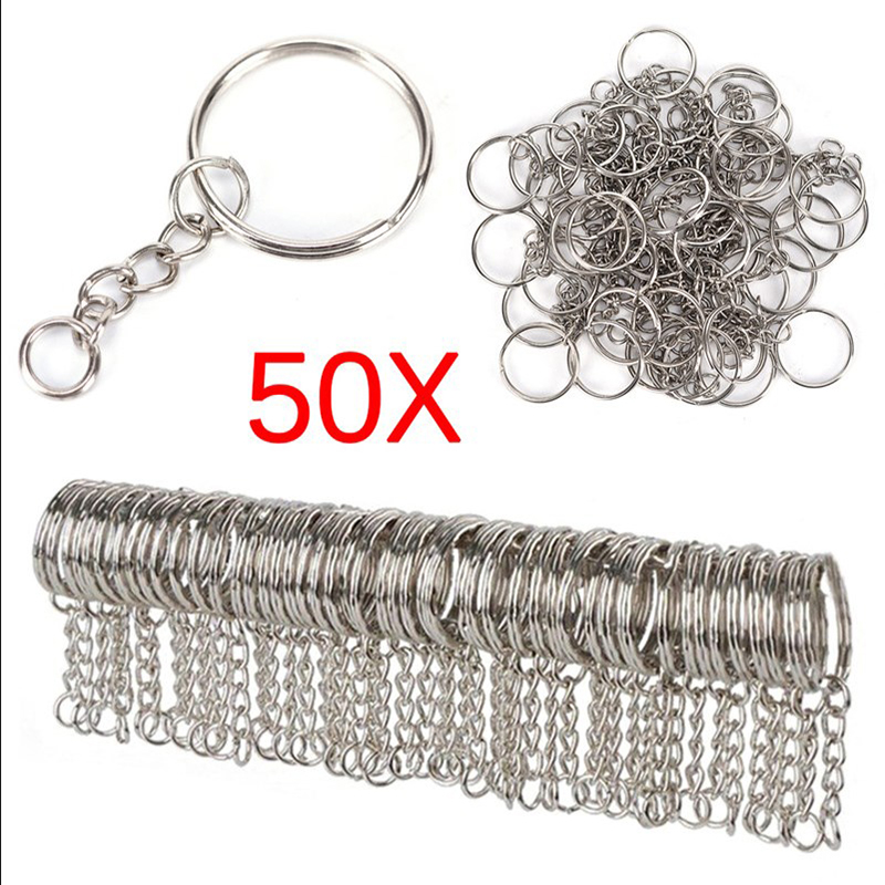50pcs 25mm polierter silberner Schlüssel ring Schlüssel bund Split Ring kurze Kette Schlüssel ringe DIY