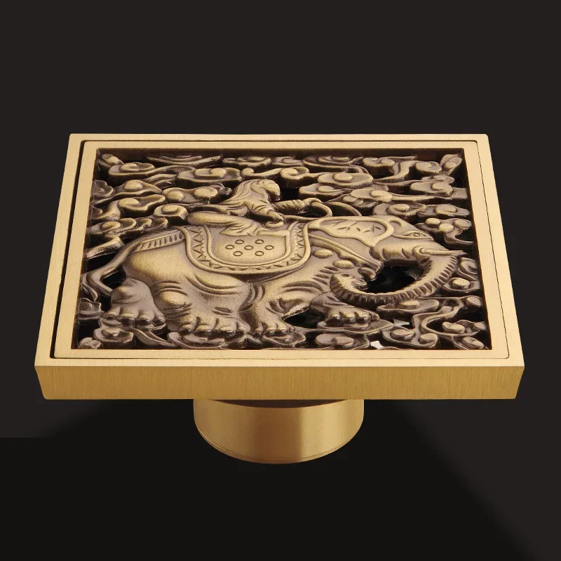 Desagüe de suelo dorado de 10x10cm, drenaje grueso de latón para prevención de olores, ducha, baño, balcón, lavadora, desagüe de suelo: Borgoña