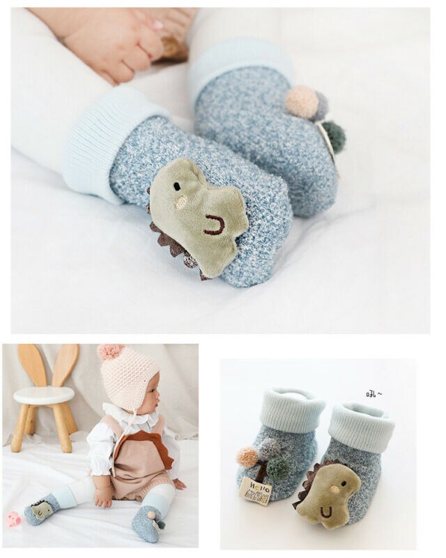 0-3Years Infant Baby Mädchen Junge Anti-slip Socken Cartoon Drucken Warme Socken Neugeborenen Slipper Schuhe Stiefel