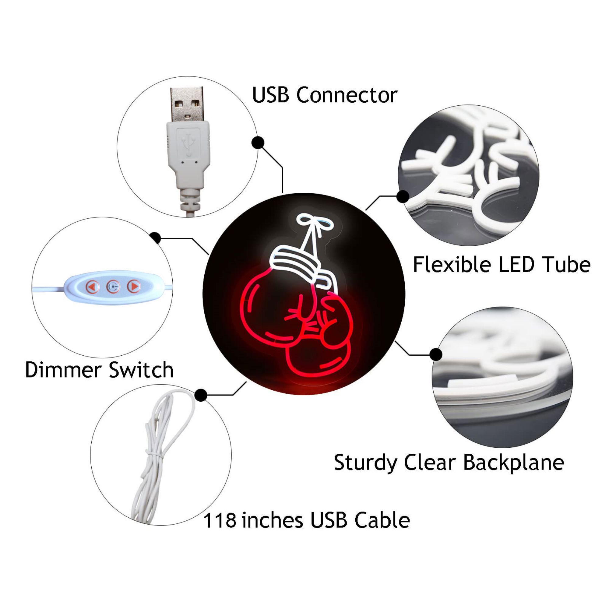 Boxing Gloves Neon Sign for Wall Decor, USB LED Neon Light for Home Gym, Bedroom, Man Cave, Workout Room, Sports Club Wall Decor