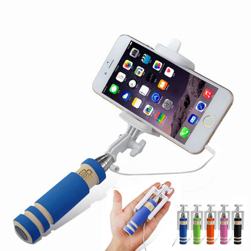 Mini Opvouwbare Wired Selfie Stick Handheld Uitschuifbare Monopod antislip Handvat voor iPhone 6/6 S plus/ samsung