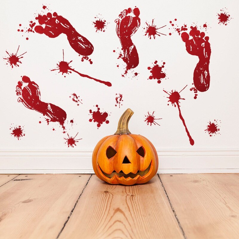 Halloween Bloody Sticker Horror Footprint Blood Handprint Blood Footprint Bat Glass Floor Halloween Party Trick Decorations