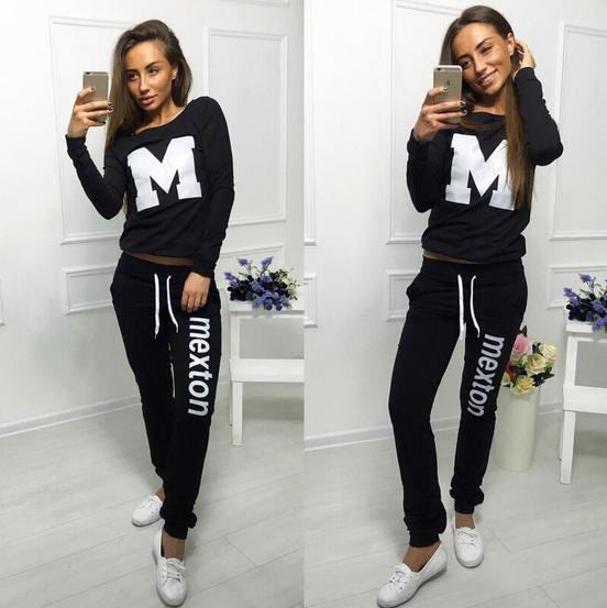 Suit Set Women Tracksuit Two-piece Style Outfit Sweatshirt Sport Wear: grey / M