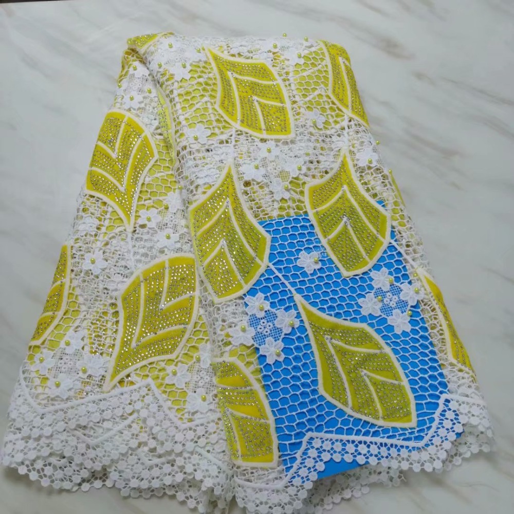 excellent embroidered milk silk lace velvet fabric with rhinestones 5yards top stones water soluble lace velvet fabric for party