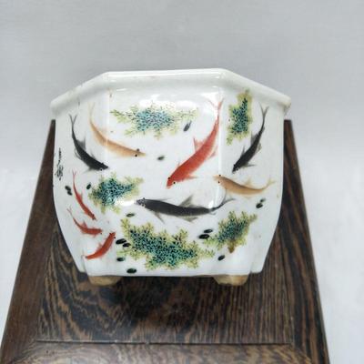 Udsøgt keramik (famille rose, lotus mandarin and) ottekantet blomsterpotte