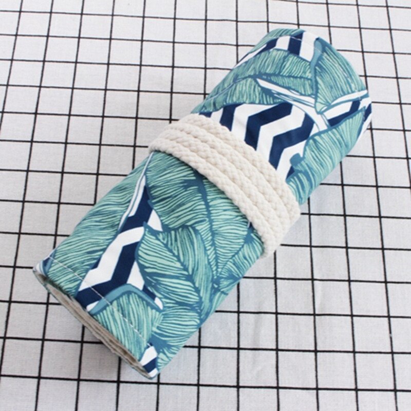 Handmade Canvas Pencil Wrap Roll Up Case Holder Bohemian Style Travel Drawing Sketching Coloring Pencil Roll Organizer: Palm leaf 48 Holes