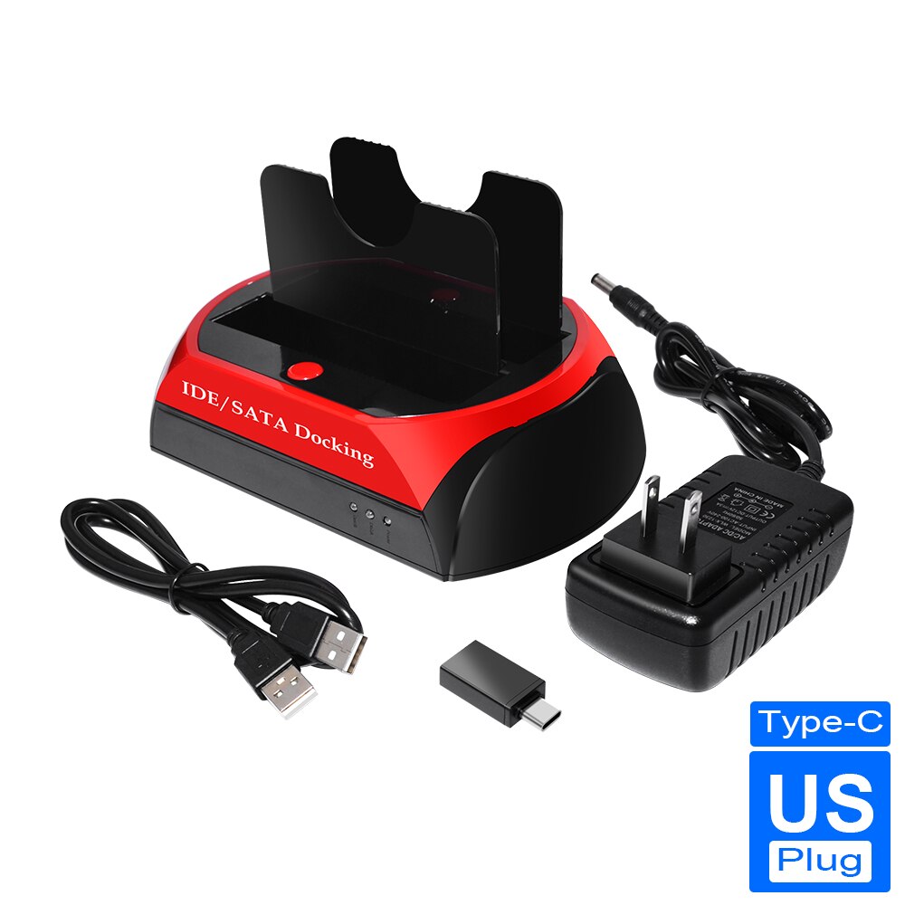 Caja de disco duro HDD IDE de 3,5 pulgadas, carcasa de disco duro de 2TB para ordenador portátil, USB 2,0/Tipo C a 2 SATA de 2,5 ''y 3,5'': Type c  US plug