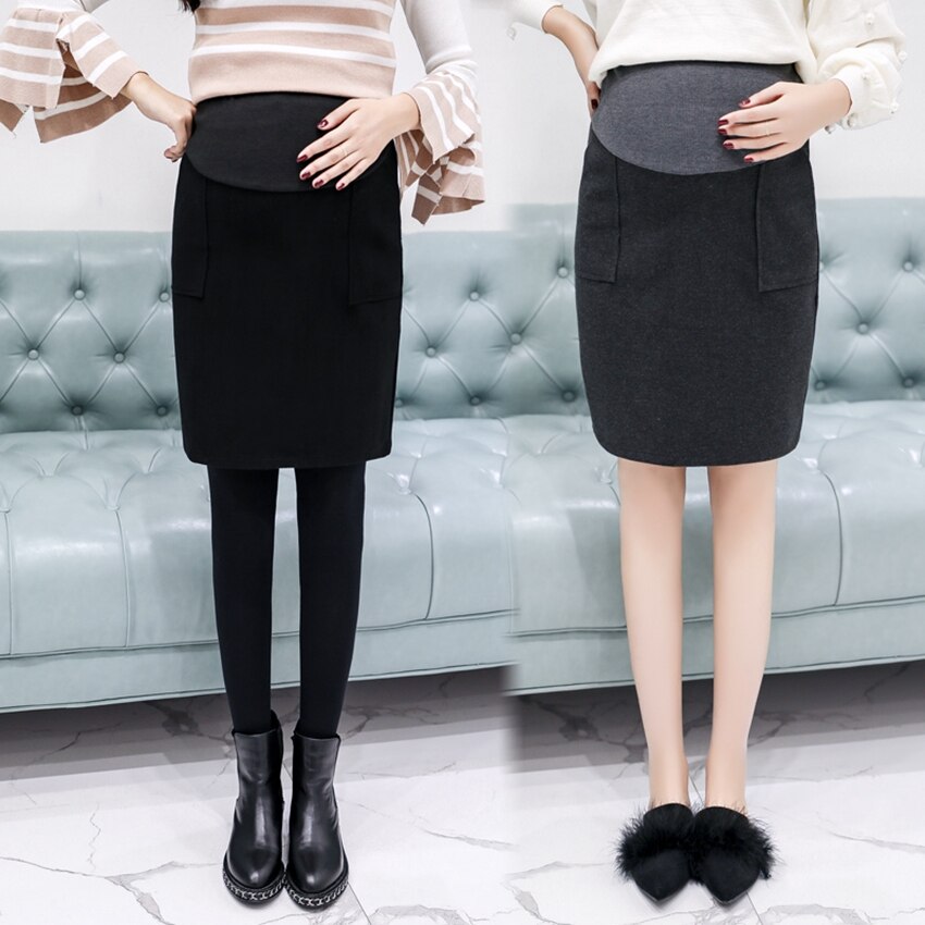 Jupe en laine pour femme enceinte, vêtement de maternité, automne et hiver, coupe longue, style coréen