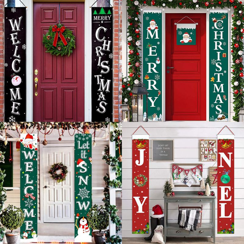 Rideau De Porte / Bannière Déco De Noël (185x90 Cm) En Polyester - Motif Bonhomme De Neige, Pour Intérieur Et Fêtes