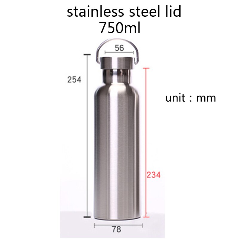 stainless steel thermos bottle double wall water bottle for travel camping hiking cycling: 750ml stainless lid