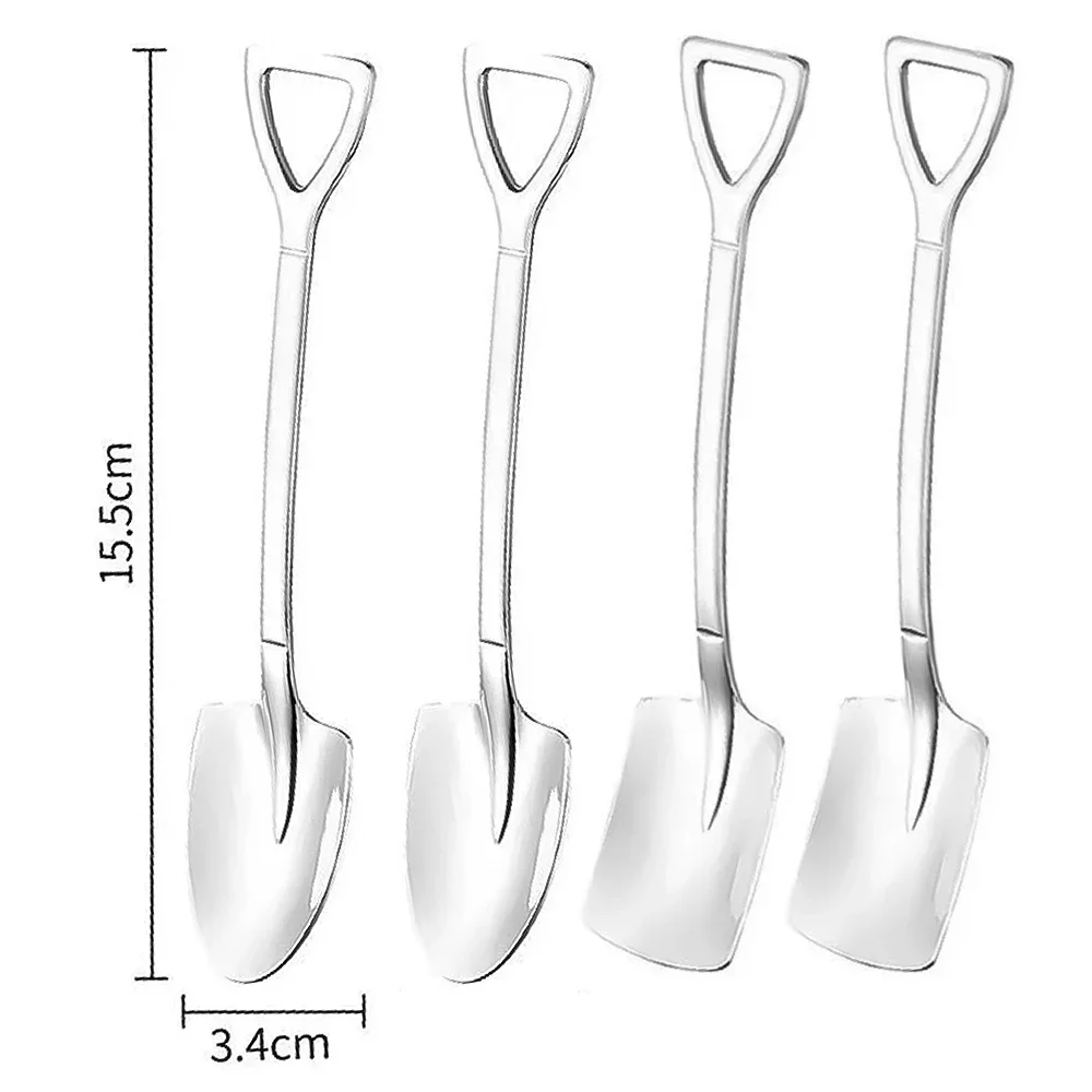 6/1x sett rustfritt stål spade spiss skjeer te kaffe skje iskrem dessert spiss skjeer bestikk servise sett kjøkkenredskaper: Rosa