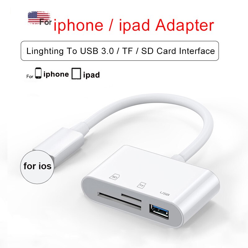 OTG USB Camera Multimemory Adapter for Lightning To Micro SD TF Card Reader Kit for Iphone Ipad for Apple Ios 13 Converter: 1 ip 3