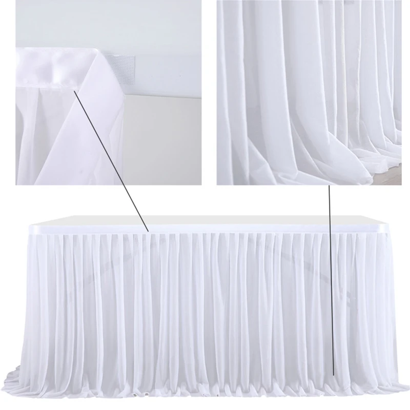 White Tulle Table Skirt Rectangle/Round Tables Ruffle Semi Sheer Tablecloths for Wedding Bridal Shower Birthday Party Decoration