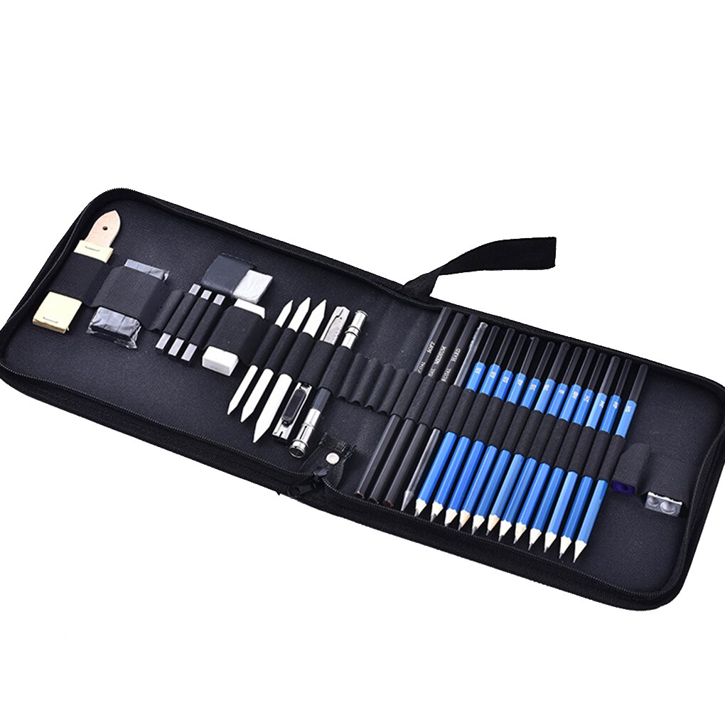 FangNymph 33pcs Sketching Drawing Art Tool Kit Charcoal Graphite Pencils Eraser Set Sketch Art Tools