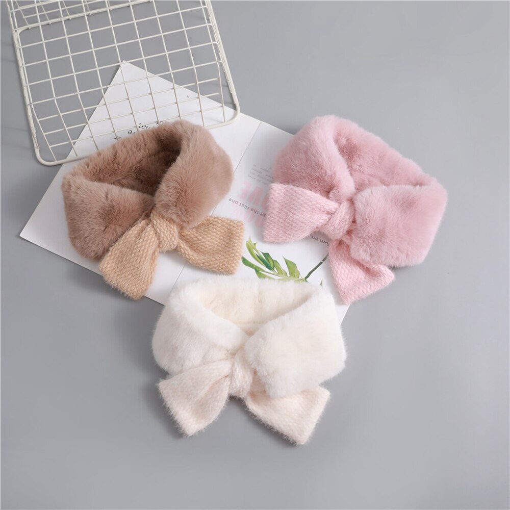 Neue Winter Baby Mädchen Pelz Warme Halstuch Bowknots Kragen Kleinkinder Kinder Patchwork Kreuz Schals
