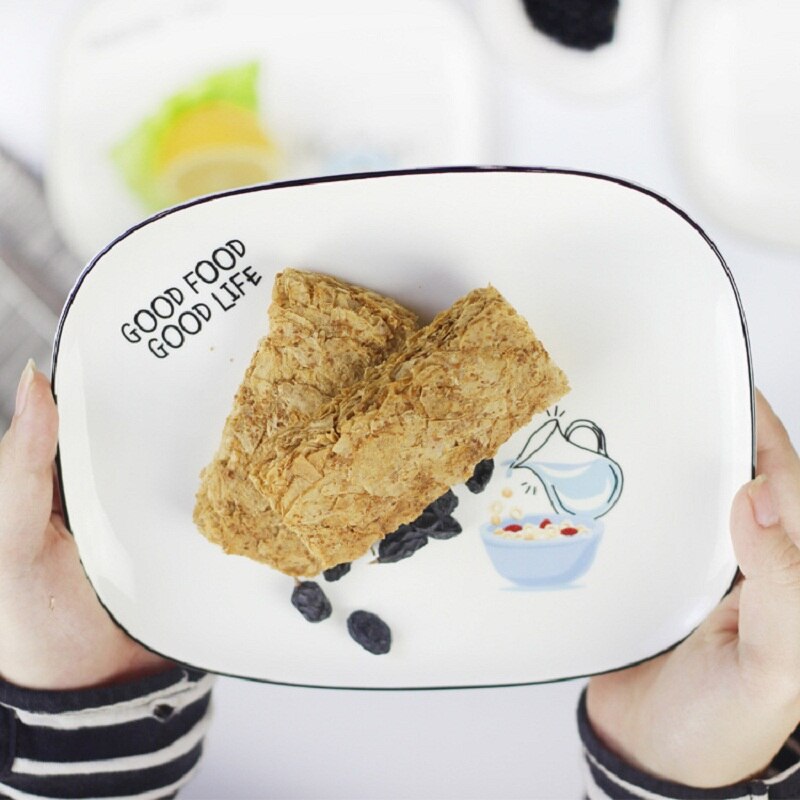Rectangular Ceramic Dish tableware Fruit Salad Cake Dessert Plate Cartoon Breakfast Plates Kitchen Decoration Dinnerware