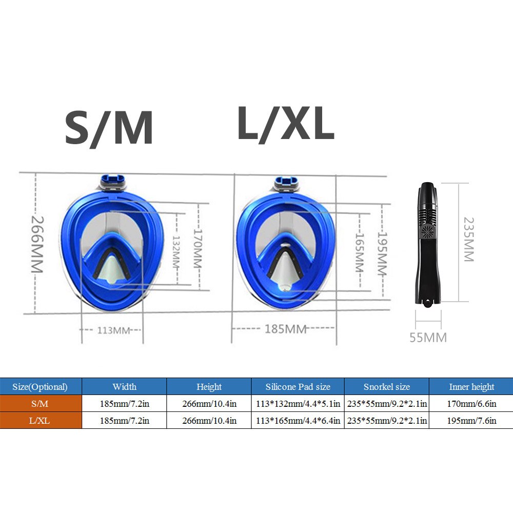 Full Face Snorkeling Mask Scuba Diving Snorkel Mask Set 180 Degree View Diving Equipment