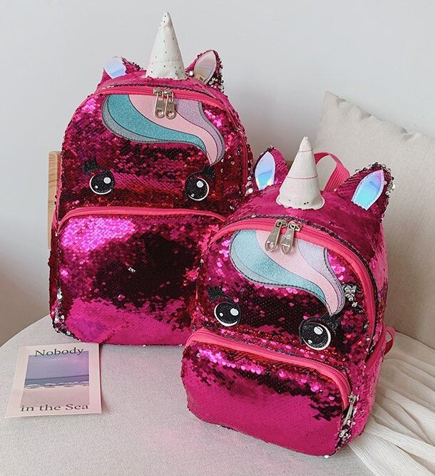 Eenhoorn pailletten schooltas veelkleurige kinderschooltassen voor meisjes rugzak mochila escolar boeken schooltas voor tieners student: Dieproze s