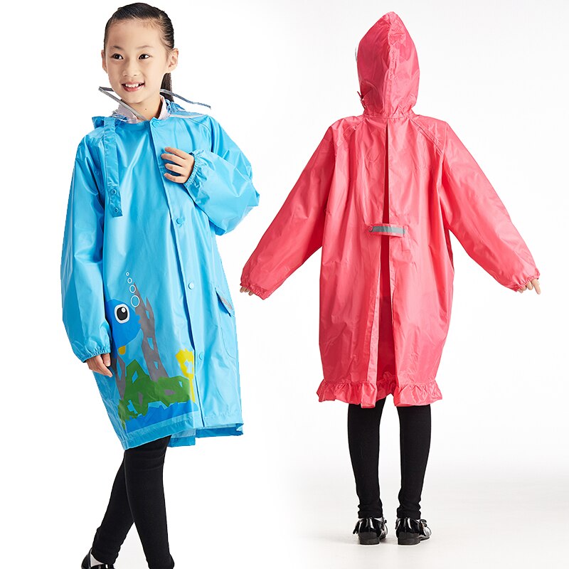 Qian 3-9 år gammel uigennemtrængelig miljøvenlig børn regnfrakker børn regntøj letvægts regntøj ponchoærmer regnfrakke