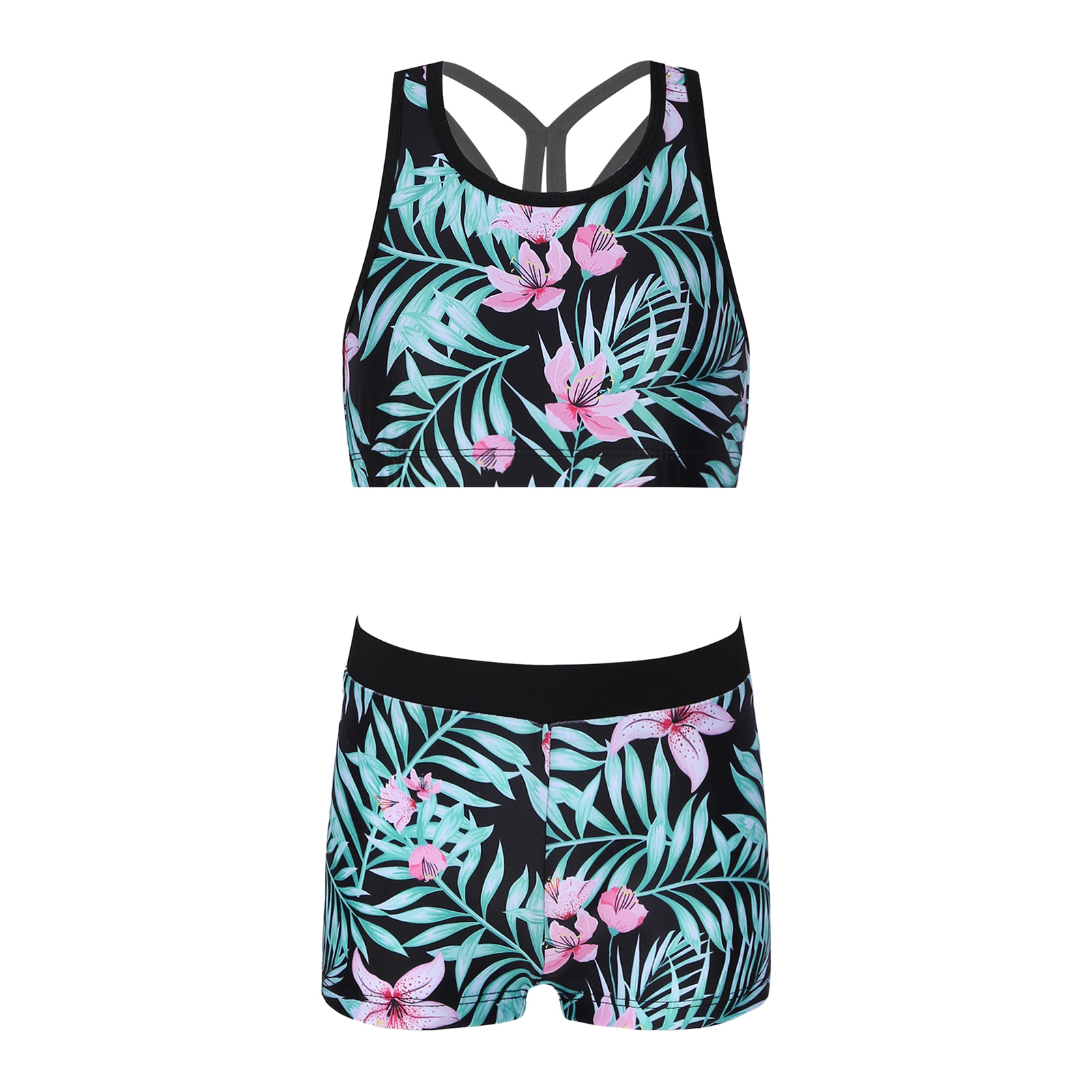 Meninas duas peças impresso maiôs de banho tanque + shorts crianças fatos de treino ballet ginásio roupas de verão das crianças fatos de banho