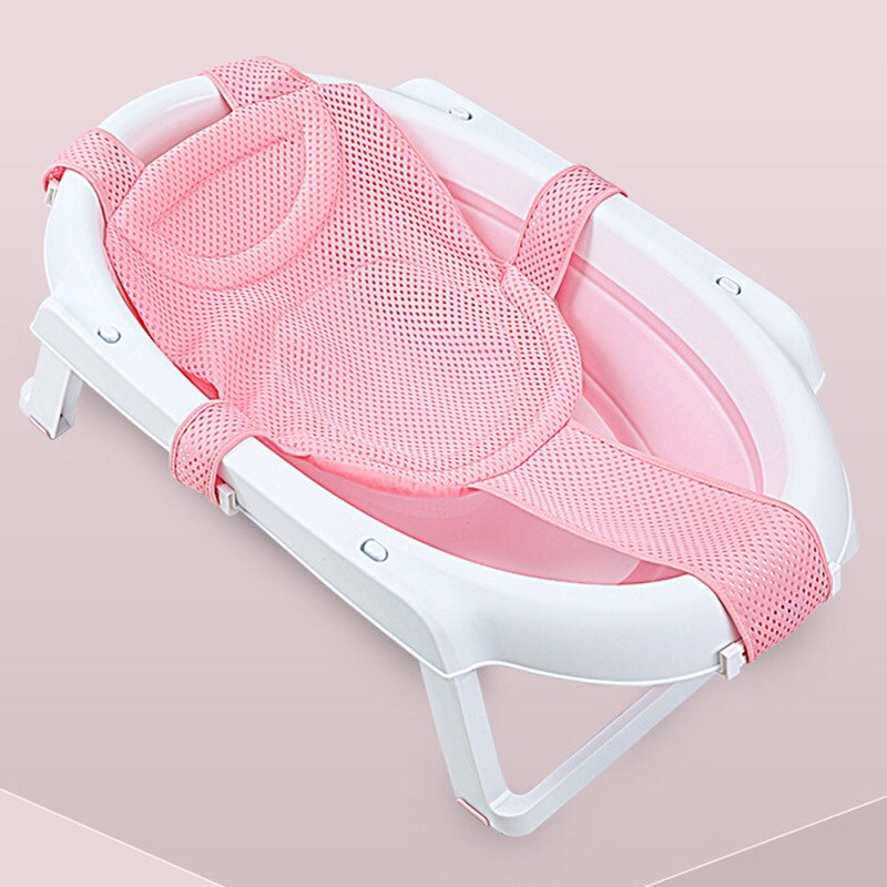 Toddler badesæde til baby lyserød og blå barn justerbar badenet spædbarn sikkerhed støtte brusestativ glide åndbar bademåtte