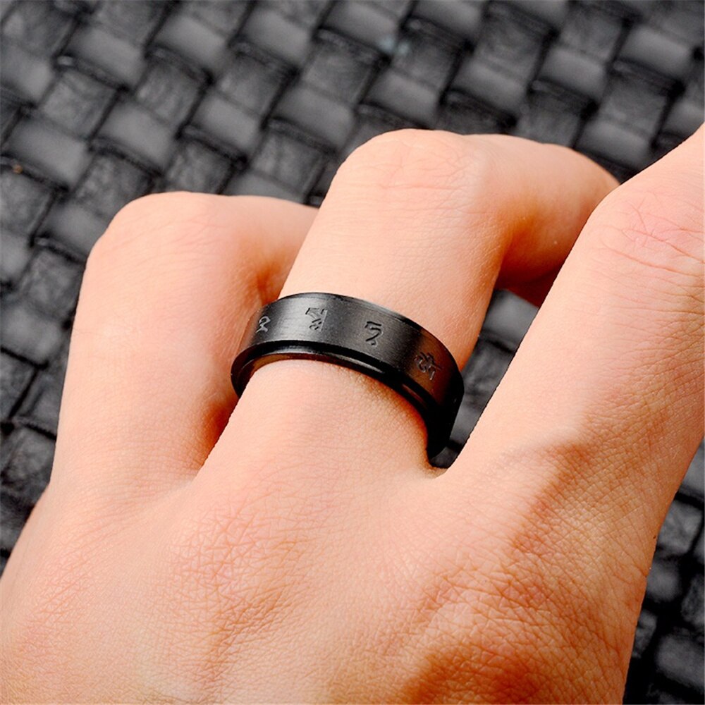Angst Fidget Spinner Ringen Voor Mannen Boeddhisme Mantra Rvs Spinning Draaibare Ring Voor Vrouwen Cool Punk Partij Sieraden