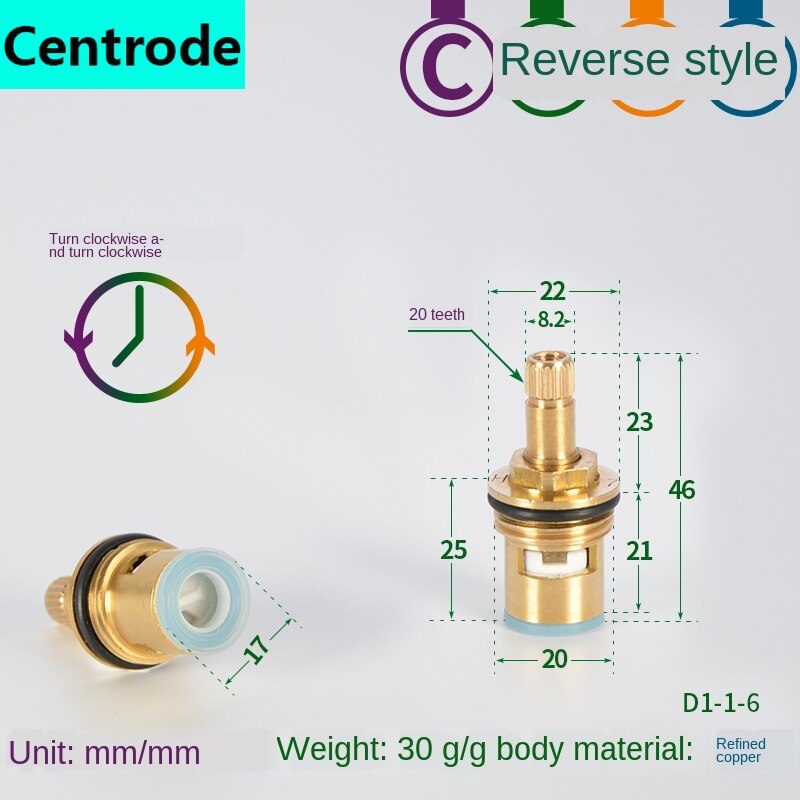 Faucet copper valve core and cold water fast opening triangle valve switch ceramic valve core copper head repair parts: army green