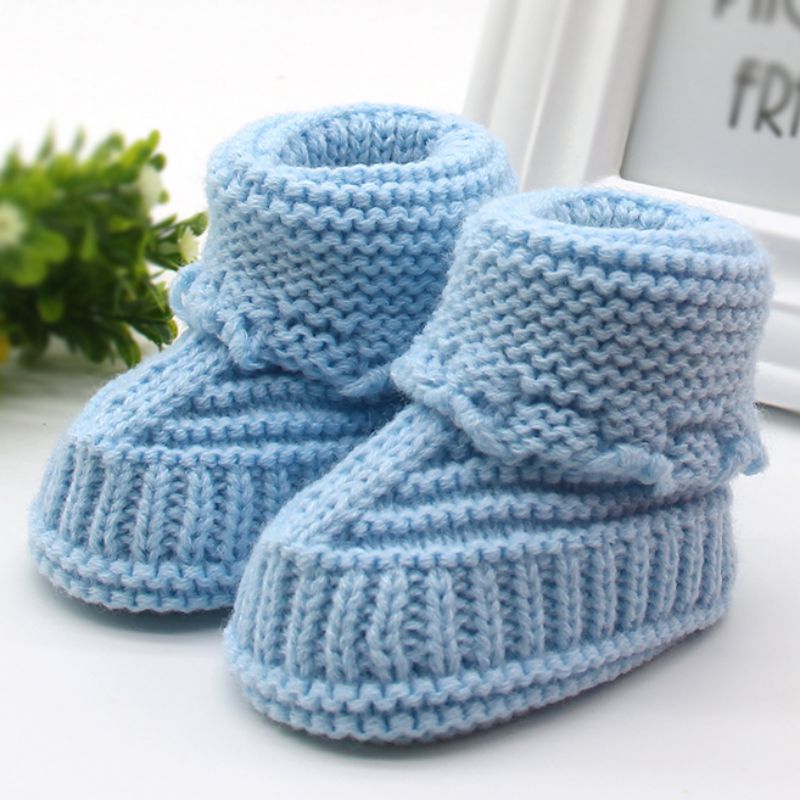 Novedosos zapatos de nieve para bebés, botas de lana tejida de croché para bebés, zapatos de cuna de lana con lazo para niño niña y niño, botines de invierno abrigados de 0 a 6M: Azul cielo