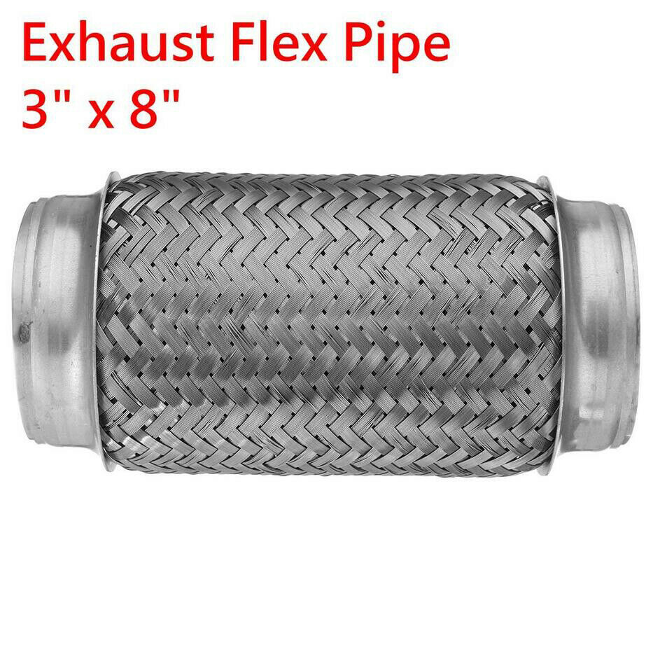3" ID x 8" L Car Truck Double Braid Exhaust Flex Pipe Braid Tube Connector Joint Coupling Adapter Heavy Duty Stainless Steel