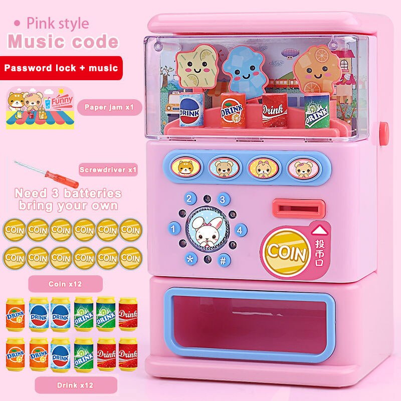 Børn simuleret salgsautomat puslespil drikkevarer drikkevareautomat legetøj foregive drik mini puslespil legetøj: Musik kode pink b
