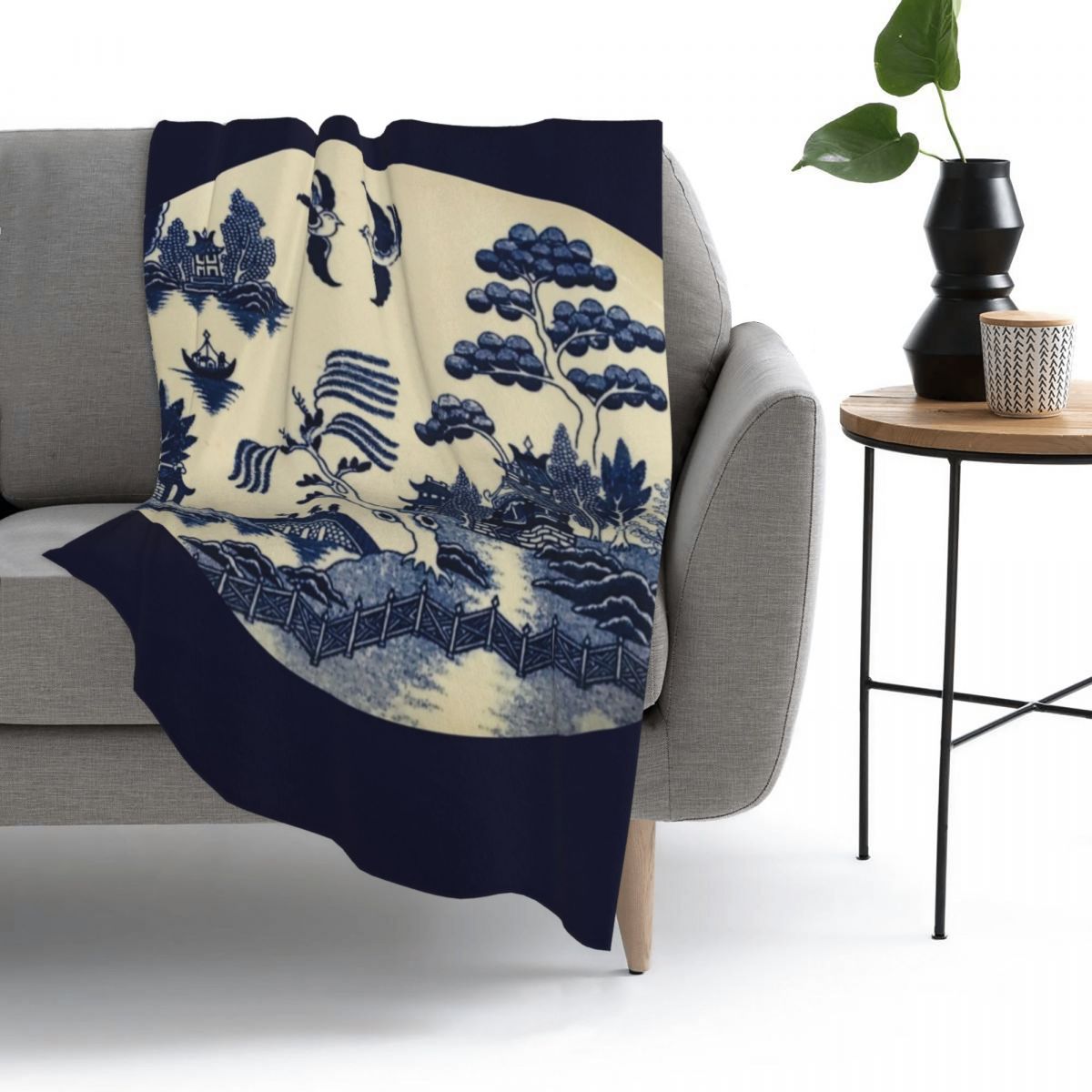Blue Willow Pattern Throw Blanket Fleece Throw Blanket TV Blankets Sofa blanket Plush Flannel Warm bedding On Home travel