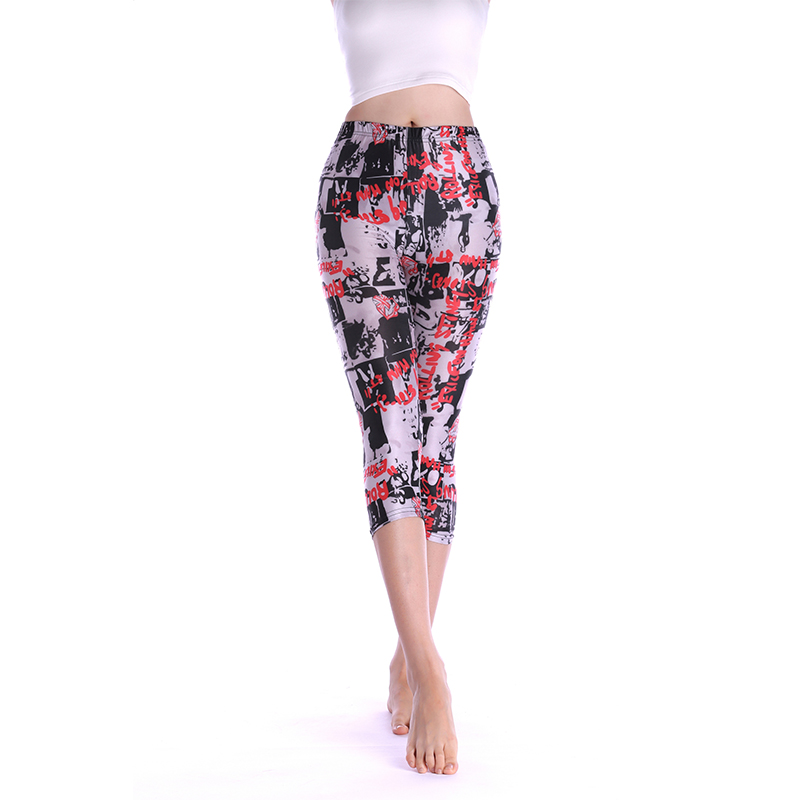 Afdrukken Broek Vrouwen Capri Hoge Taille Bloemen Dame Fitness Leggings Zevende Elastische Slanke Korte Leggings: 13