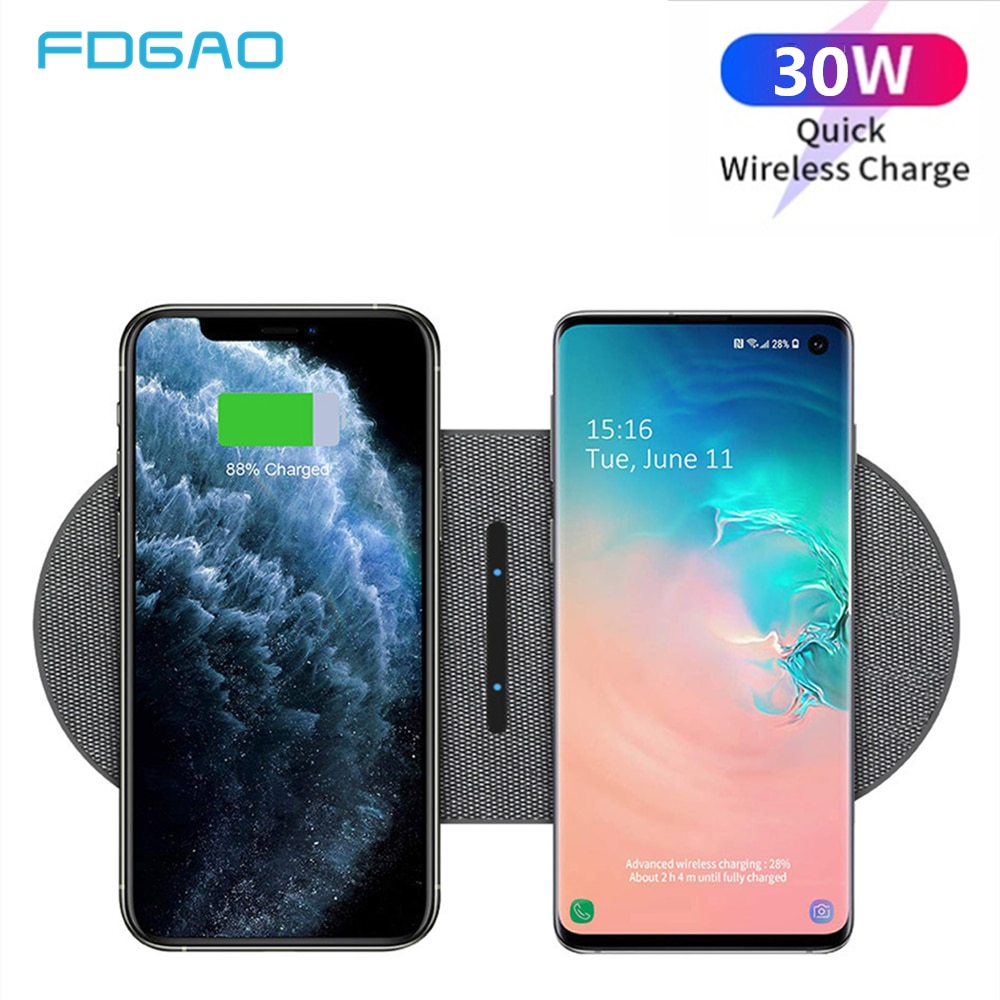 Fdgao 30W Qi Draadloze Oplader Voor Samsung S20 S10 S9 Iphone 12 11 Xr Xs X 8 Airpods Pro qc 3.0 Usb C Dual 15W Snel Opladen Pad