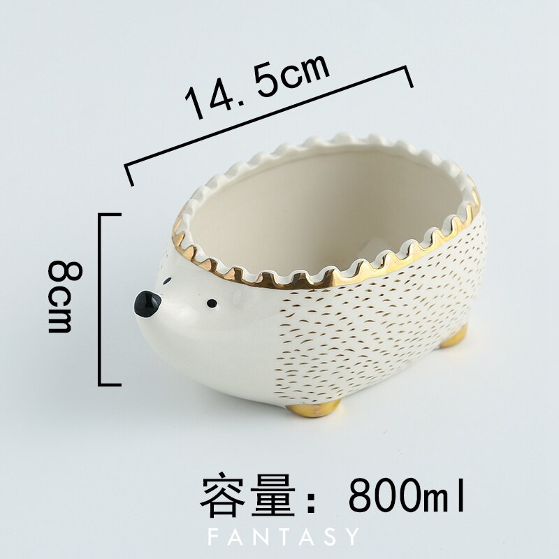 Nordic hedgehog hamster food box jewelry storage box ceramic key Storage bucket eating bowl Fruit salad bowl LB43011 trinket box: 14.5CMX8CM