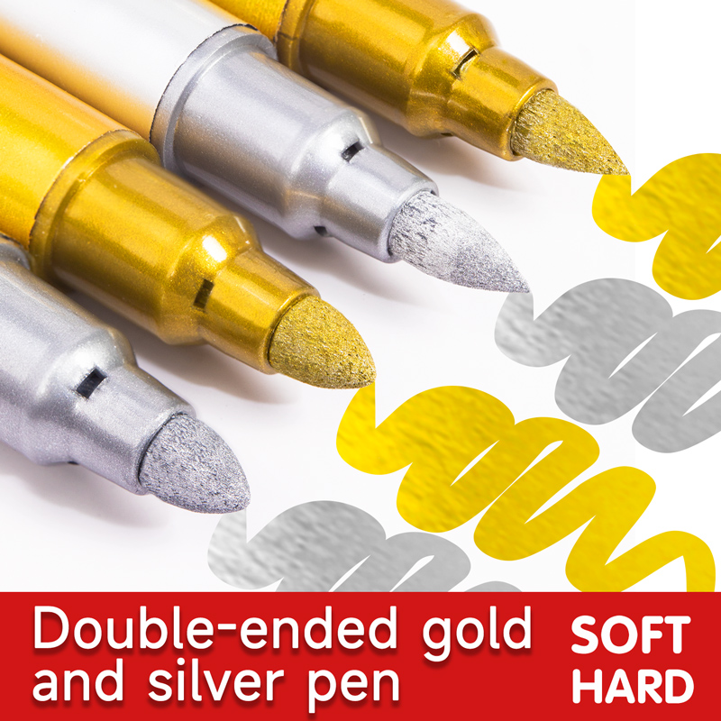 3-6 Pcs Double Head Metallic Marker Pens Gold/Silver 2.5mm Hard Head/brush Head Markers for Painting Stationery School Supplies