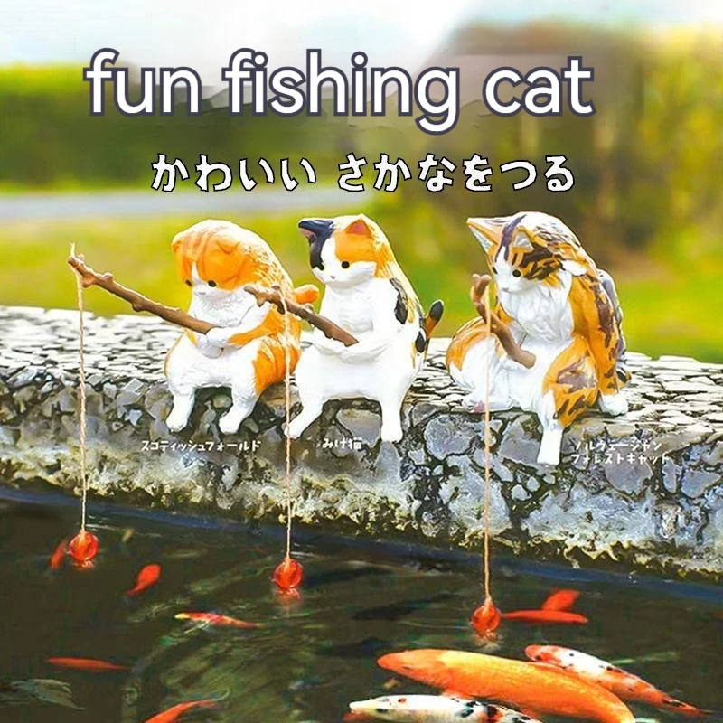 Fuuny-decoración creativa para acuario, accesorios pequeños para acuario de gato de pesca, adorno de paisajismo, accesorios para pecera Diy