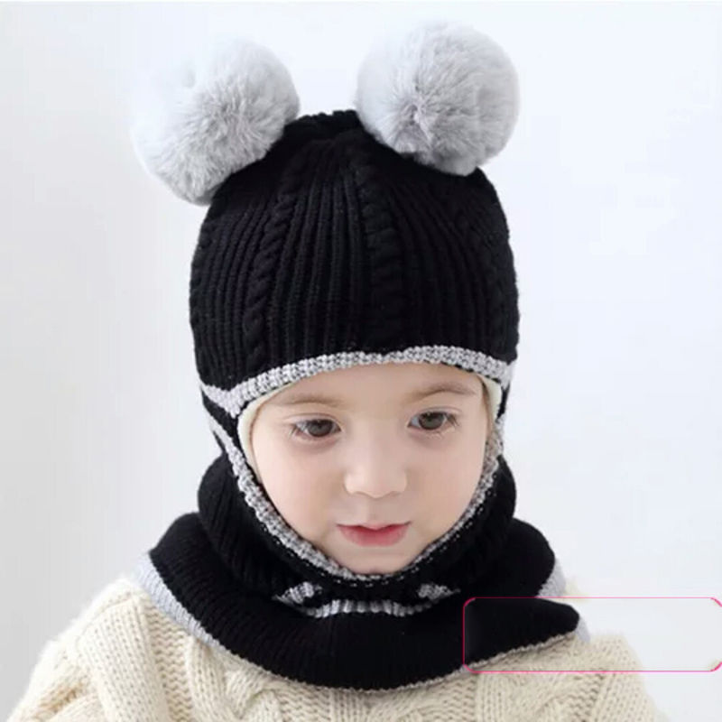 Kid Beanies Cap Scarf Set Kid Plush Ball Baby Girls Scarf Set Winter Warm Caps For Boys Girls 2-6 years old: J